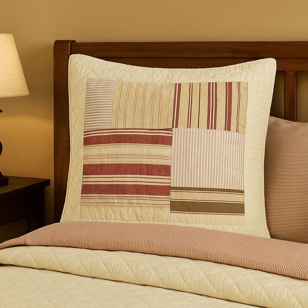 Set Of 2 VTG Pottery Barn Madison Patchwork Euro Shams  27x27 Red Ticking Stripe